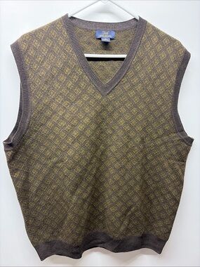 Brooks Brothers 346 Men's 100% Lambswool V-Neck Sweater Vest Argyle Green Size L